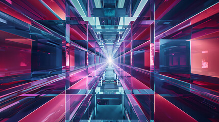 Wall Mural - Abstract futuristic tunnel, blue, pink, and purple, glowing neon lights, futuristic, technology, and digital art. 
