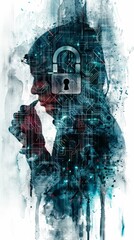 Poster - Cyber defense concepts represented in watercolor.