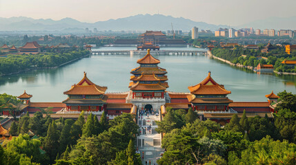 Wall Mural - A beautiful city with a large body of water and a large palace