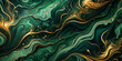 © Adisorn - Dark green swirls dominated by gold splashes create a mesmerizing, luxurious abstract marble texture, perfect for a sophisticated background or banner accentuating elegance.