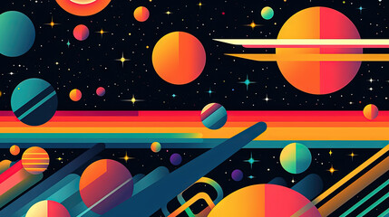 Poster - Abstract background with geometric shapes in retro minimalistic style with bright colors