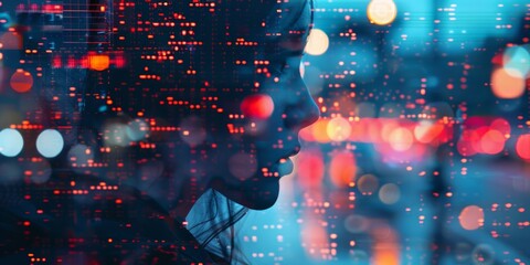 Wall Mural - double exposure photography highlighting cyber defense.
