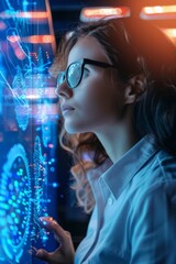 Poster - Woman Analyzing Futuristic Digital Interface
