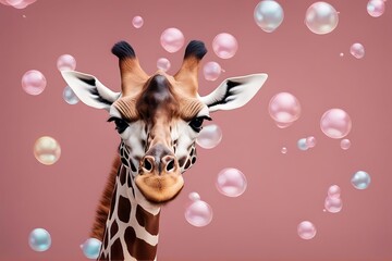 gum giraffe bubble chewing blowing isolated portrait pink bubblegum animal white pretty fashion expr