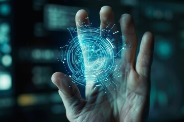 Poster - Red lights shining on a hand, giving a futuristic vibe, Biometric security systems, AI generated