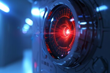 Poster - Illuminated hand with red lights, creating a mysterious aura, Biometric security systems, AI generated