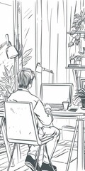 Poster - Line art illustration of a productive morning job.