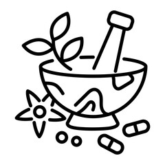 Poster - An outline icon of herbal medicine bowl 