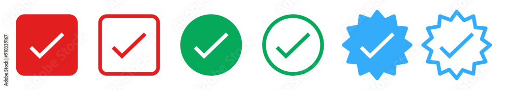 Verified badge icon tick symbol vector approved check mark icon. Red ...