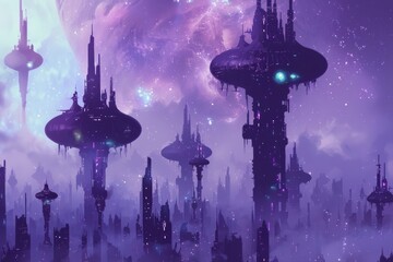 Poster - An intricate skyline of intricate patterns and geometric shapes. AI generated