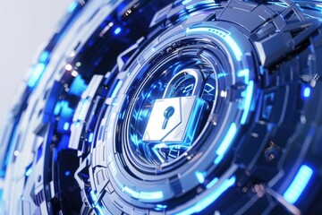 Wall Mural - lock symbol in digital security circle, blue color on white background, tech style, futuristic Generative AI