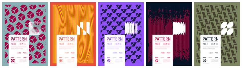 Aufkleber - Сollection patterns colorful trendy poster, abstract geometric composition graphic in Y2K aesthetics, vector simple shapes print artwork modernism and minimalistic brutal style A4 format