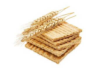 Crispbread with ears of wheat isolated on transparent or white background