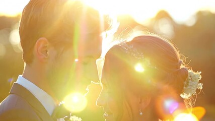 Wall Mural - A young couple getting married and spending beautiful summertime moments outside