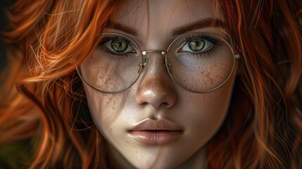 Wall Mural - Beautiful young woman with red hair and glasses