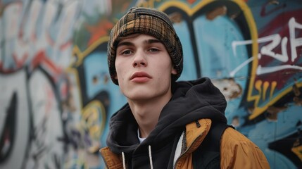 photo of young man in streetwear - generation z fashion and style in urban setting