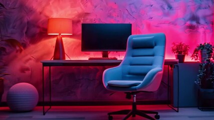 Aufkleber - This modern workspace features a vibrant atmosphere with ambient lighting.
