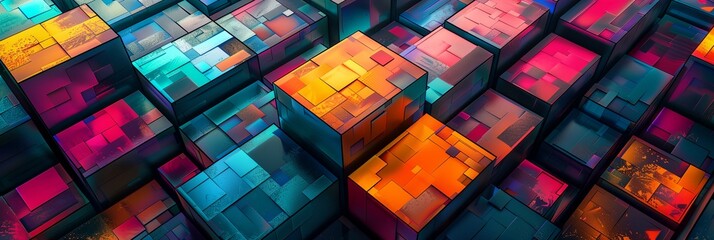 Poster - A colorful image of blocks in various colors and sizes. The blocks are arranged in a way that creates a sense of depth and dimension. The image is abstract and visually striking