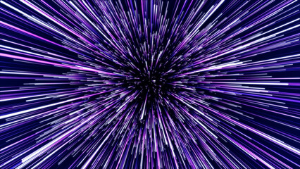 Leinwandbilder - Abstract blue hyper jump. Digital hyperspace with flow of bright particles. Beams motion in galaxy. Big stars explosion. Space glowing tunnel moving at the speed of light. 3d rendering.