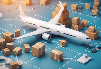 logistic 3d service logistics application global packaging concept airplane network smartphone render background blue illustration export delivery carrier cargo shipping truck