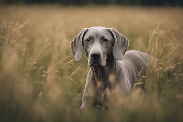 meadow dog weimaraner grass animal pet canino puppy mammal nature cute portrait green brown breed labrador retriever purebred domestic running fun pedigree happy grey field tennis ball fetch training