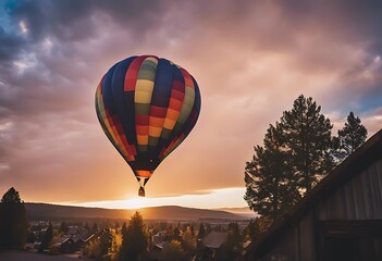 Wall Mural - hot rainbow balloon strict air mill old oregon bend river reflections colourful town day daylight sunny outdoors photo image horizontal no people