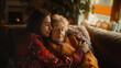 © ADDICTIVE STOCK - Young woman and elderly lady sharing a warm embrace. Generative AI image