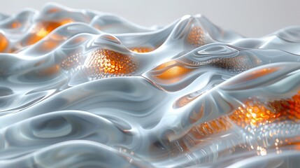 Poster - Intricate Textures of Liquid Surface With Warm Light Reflections in a Modern Art Exhibition