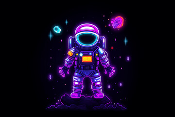 Wall Mural - Astronaut surrounded by colorful cosmic elements in a vibrant digital artwork displaying outer space