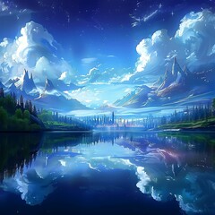 Fantasy blue Sky View Majestic Nature Landscape Wallpaper, generative ai