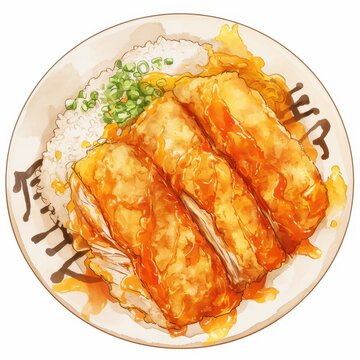 katsudon, Japanese food element, watercolor style, isolated on white background