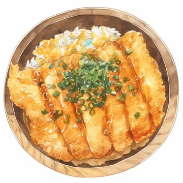 katsudon, Japanese food element, watercolor style, isolated on white background