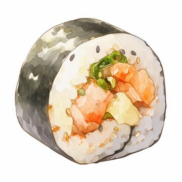 sushi roll, Japanese food element, watercolor style