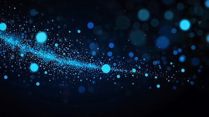 Tech concept banner blue particles and bokeh lights on dark background. Generative Ai.