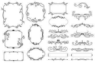 Aufkleber - Vintage frames and dividers mega set elements in flat graphic design. Bundle objects of luxury antique borders, corners and banners with floral curls and decorative flourish. Vector illustration.