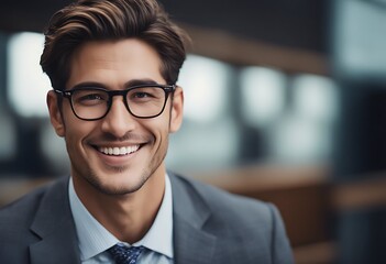 Wall Mural - business employee working 40 entrepreneur job startup computer training men work man salesman smiling businessman office middle-aged desktop at businessman eyeglasses workplace portrai