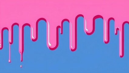 Wall Mural - flat aesthetic linear dripping pink paint on blue back background