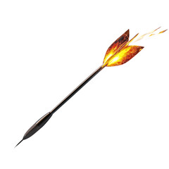 single dart in mid-air with a blazing fire trail, isolated on a transparent background.
