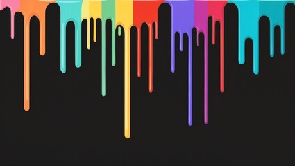 Wall Mural - flat aesthetic linear dripping multicolor paint on bla background