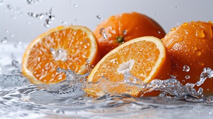 Sticker - Fresh Oranges Splashing in Water During a Refreshing Summer Day