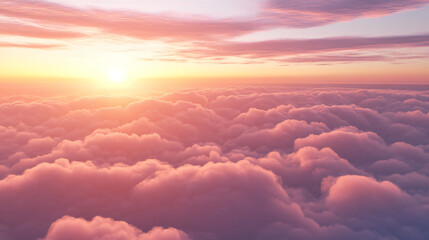 Wall Mural - beautiful sunset sky with pink fluffy clouds view from above
