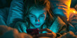 © MNStudio - Sad person checking their smartphone at night. Woman scrolling through social media on her phone screen. Internet addiction in adults.