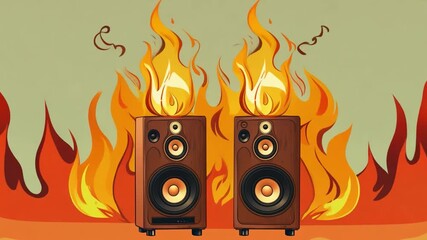 Aufkleber - Two audio speakers are engulfed in vibrant flames, symbolizing excitement and high-energy music.