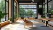 © sa-photo - An office with a modern design, comfortable chairs, and large windows.