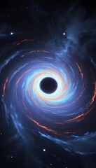 Wall Mural - A swirling blue and orange vortex with a dark center, resembling a black hole in space