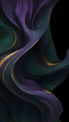 Wall Mural - Swirling abstract shapes in shades of green, purple, and gold with a dreamlike, ethereal quality