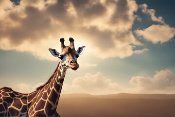 sky giraffe animal mammal wildlife neck zoo safari wild nature tall head long portrait pattern funny blue spot brown cute face isolated big