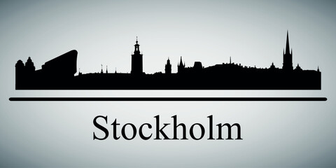 Wall Mural - The city skyline. Stockholm. Silhouettes of buildings. Vector on a gray background