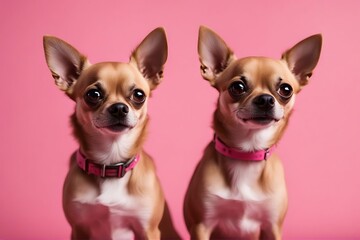 Wall Mural - brown chihuahua pink background space dog surprised left looks mexican copy displeased charity insane shocked ravenous begging strabismus big eye beauty exotic baby mini charming love chocolate