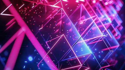 Poster - Dynamic Neon Geometric Patterns in a Colorful Digital Space During the Night